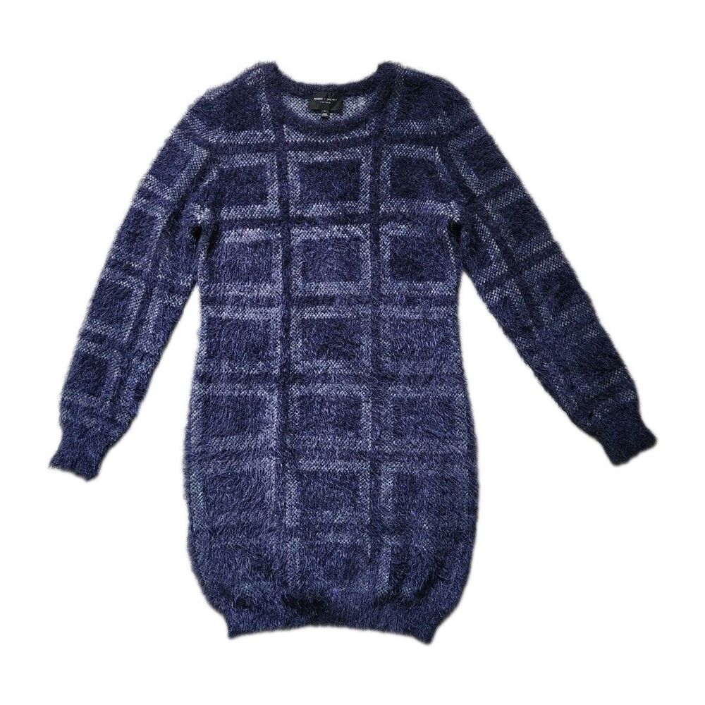 Romeo & Juliet Couture Fuzzy Sweater Dress Blue White Thick Stretch Womens L EUC - Picture 1 of 10